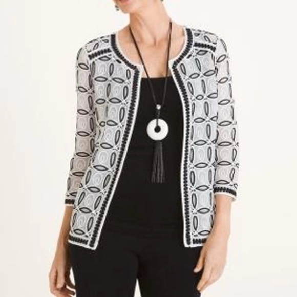 Chico's travelers Novelty Strip Open Jacket Black/White Chico's Size 2 or 12/14 - Picture 1 of 6